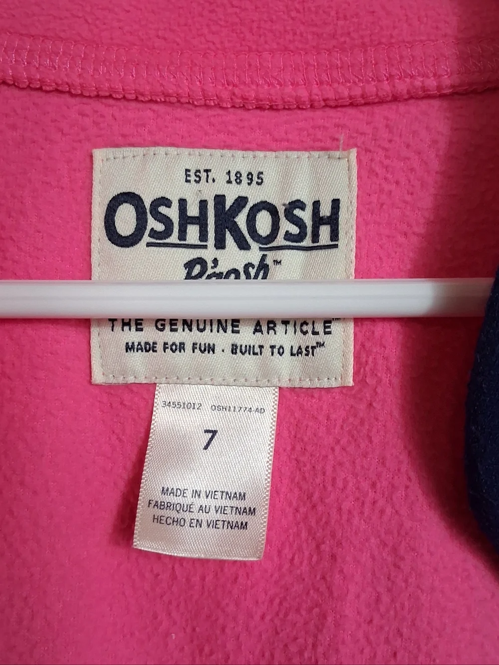 OshKosh | Neon Pink | Cozy Fleece Cardigan Open Front - Girls Size 7
